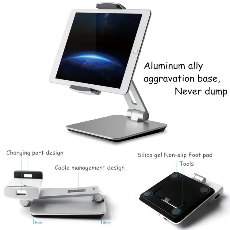 AP-7X Universal Aluminum Stand Desk Mount Holder for 4.7-9.7 inch Phone & Tablet PC - Silver Gray