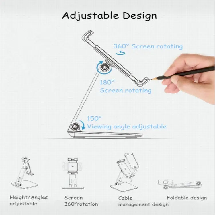 AP-7X Universal Aluminum Stand Desk Mount Holder for 4.7-9.7 inch Phone & Tablet PC - Silver Gray