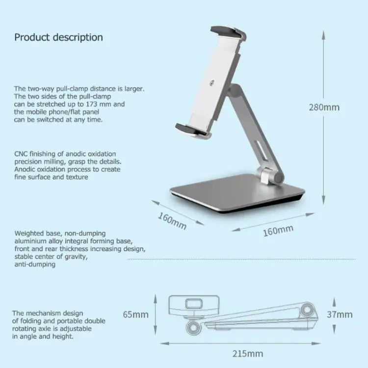 AP-7X Universal Aluminum Stand Desk Mount Holder for 4.7-9.7 inch Phone & Tablet PC - Silver Gray