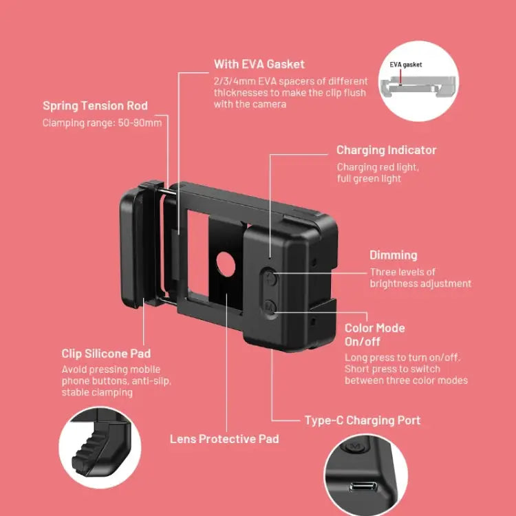 APEXEL 15X Macro Lens With LED Fill Light Phone Holder Clamp APL-FL23M15-Z - APL-FL23M15-Z - Apple Accessories