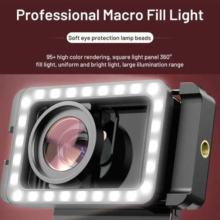 APEXEL 15X Macro Lens With LED Fill Light Phone Holder Clamp APL-FL23M15-Z - APL-FL23M15-Z - Apple Accessories