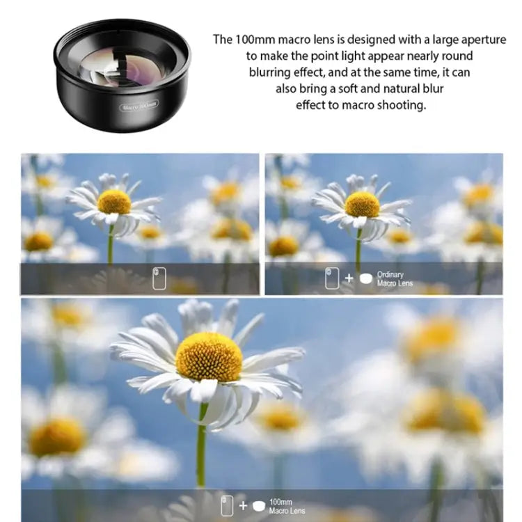 APEXEL 4K HD 100mm Macro Lens With LED Fill Light Set for Smartphones APL-HB100FL23-Z - APL-HB100FL23-Z - Apple