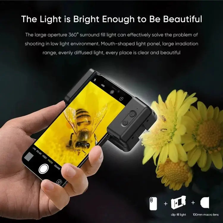 APEXEL 4K HD 100mm Macro Lens With LED Fill Light Set for Smartphones APL-HB100FL23-Z - APL-HB100FL23-Z - Apple