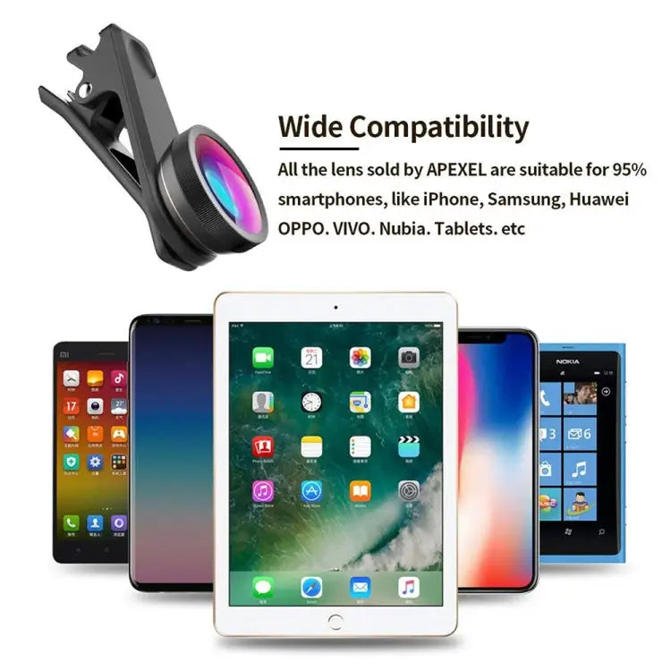 APEXEL APL-DG6V2 6 in 1 Universal External 2X Telephone + 210 Degrees Fisheye + 15X Macro + 120 degree Wide-angle + CPL