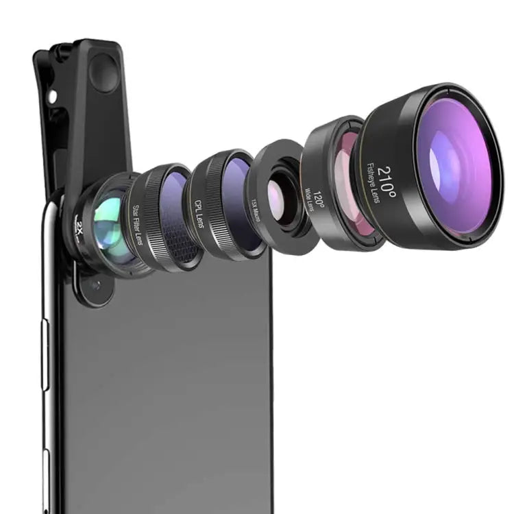 APEXEL APL-DG6V2 6 in 1 Universal External 2X Telephone + 210 Degrees Fisheye + 15X Macro + 120 degree Wide-angle + CPL
