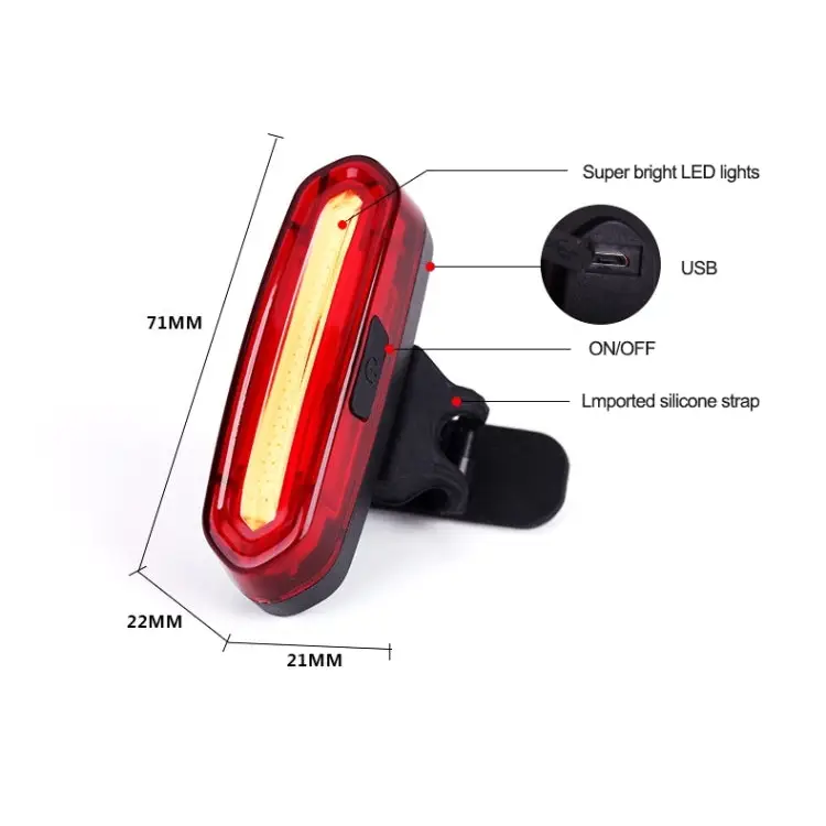 AQY-096 IPX4 Detachable USB Rechargeable Single Color LED Bike Taillight White (Red