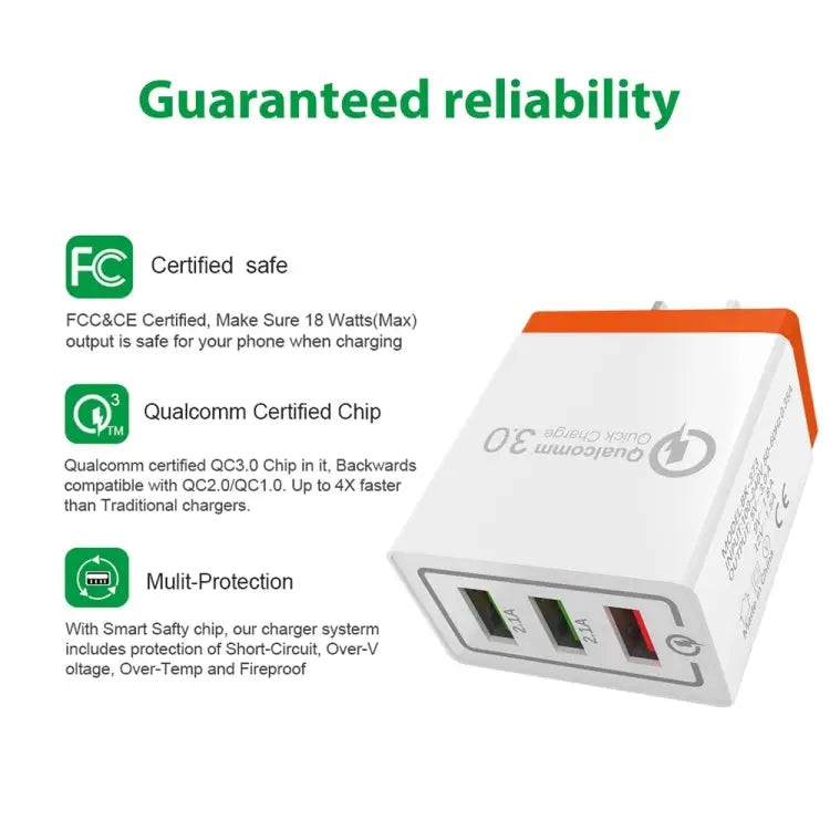 AR-QC-03 2.1A 3 USB Ports Quick Charger Travel Charger US Plug