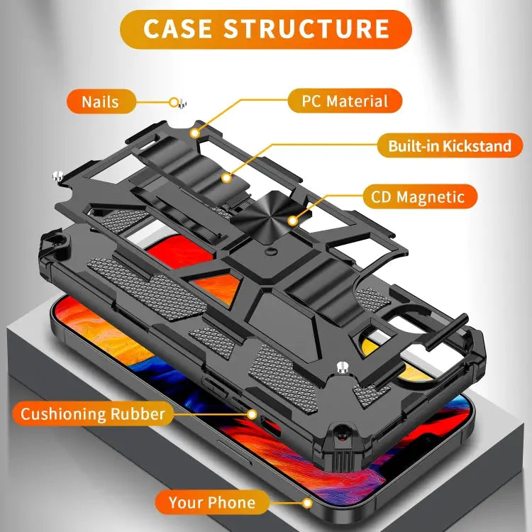 Armor Shockproof TPU + PC Magnetic Protective Phone Case with Holder For iPhone 14 For iPhone 14 Pro For iPhone 14 Pro