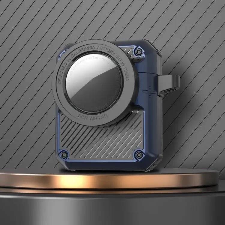 Automatic Flip Switch TPU + PC Earphone Case with AirTag For AirPods Pro For AirPods 1/2 - For AirPods 1/2 / Dark Blue