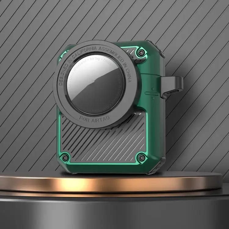Automatic Flip Switch TPU + PC Earphone Case with AirTag For AirPods Pro For AirPods 1/2 - For AirPods 1/2 / Dark Green