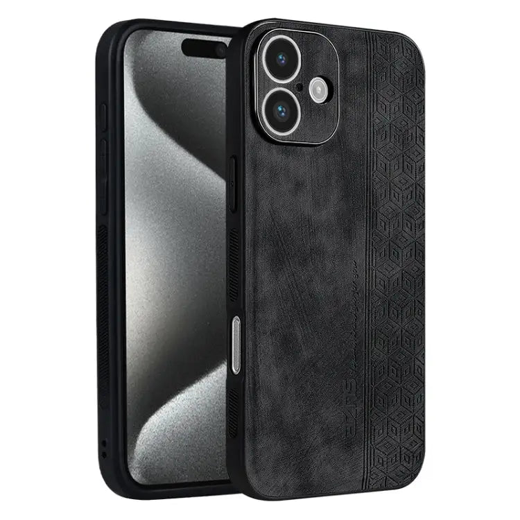 AZNS 3D Embossed Skin Feel Phone Case For iPhone 15 - For iPhone 16 / Black - Apple Accessories