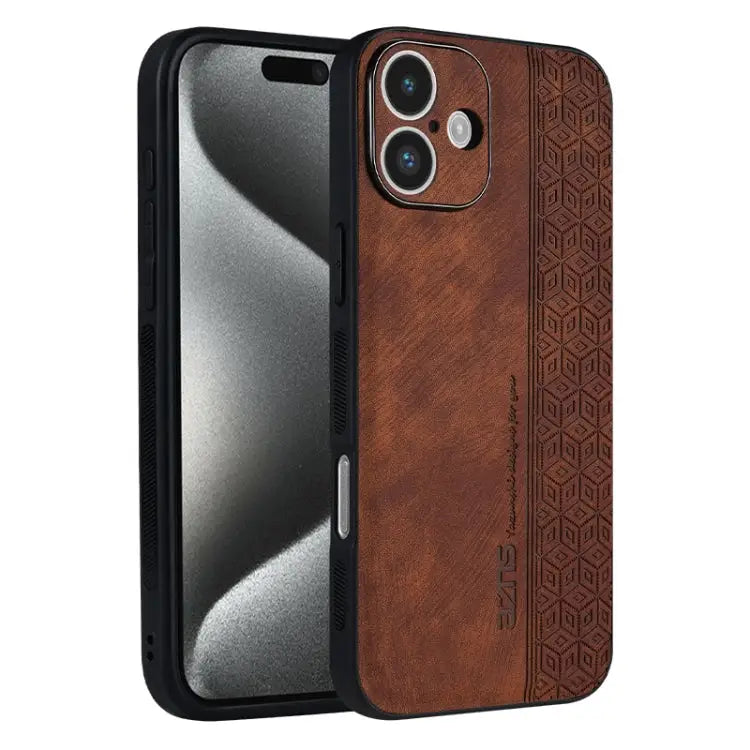 AZNS 3D Embossed Skin Feel Phone Case For iPhone 15 - For iPhone 16 / Brown - Apple Accessories