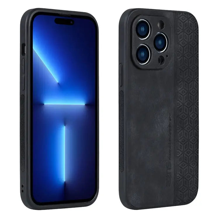 AZNS 3D Embossed Skin Feel Phone Case For iPhone 15 - For iPhone 15 Pro / Black - Apple Accessories