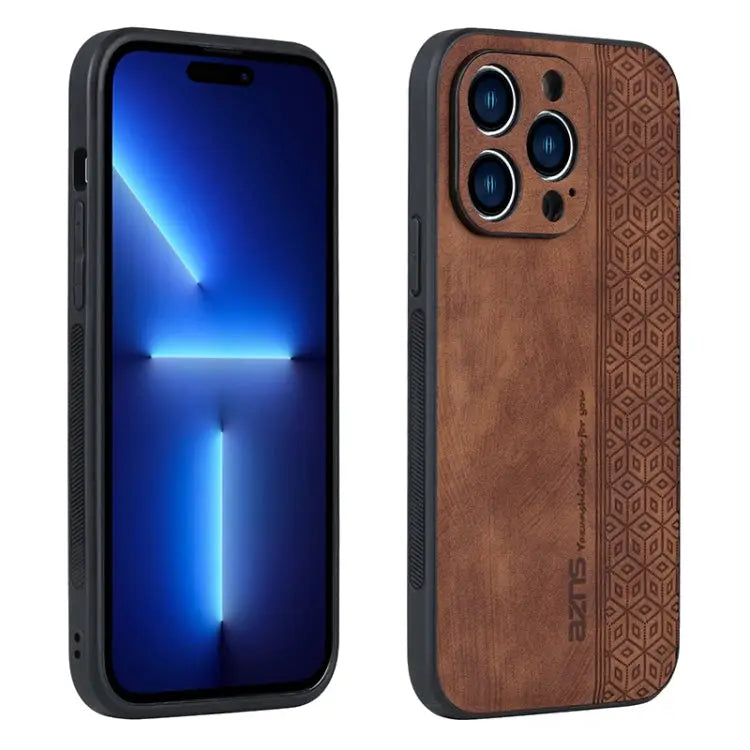 AZNS 3D Embossed Skin Feel Phone Case For iPhone 15 - For iPhone 15 Pro Max / Brown - Apple Accessories
