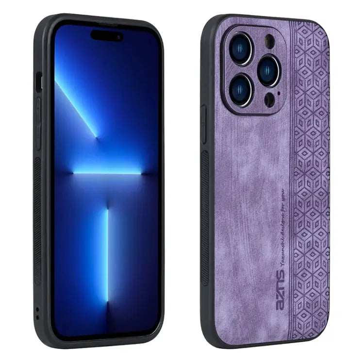AZNS 3D Embossed Skin Feel Phone Case For iPhone 15 - For iPhone 15 Pro / Purple - Apple Accessories