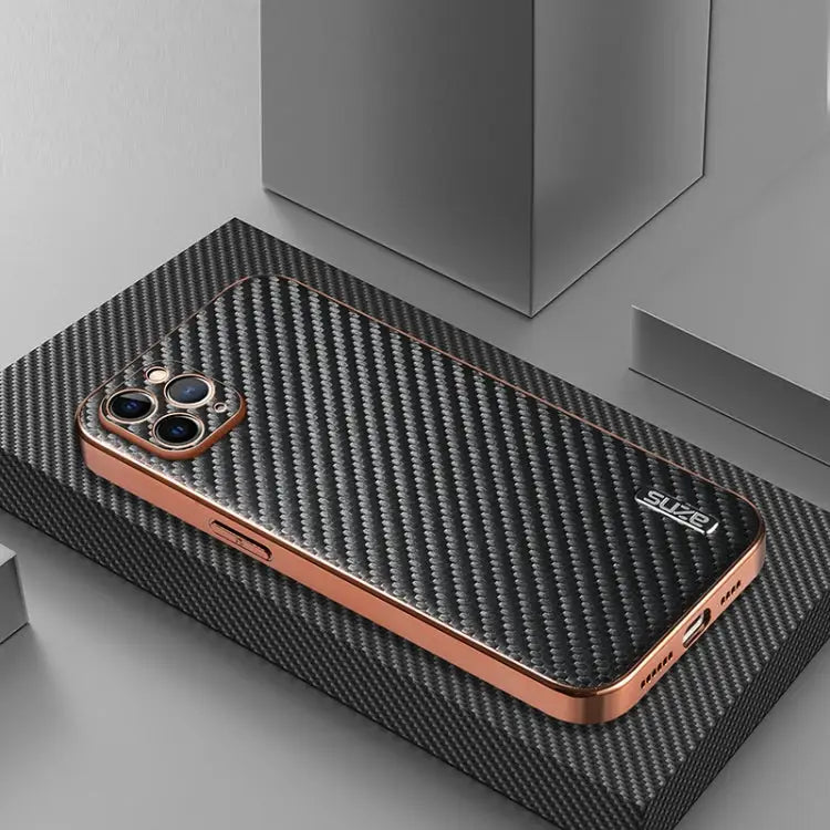 AZNS Electroplated Edge Carbon Fiber Texture Phone Case - Apple Accessories