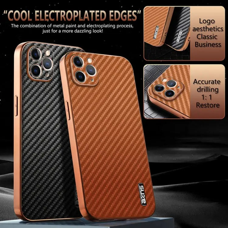 AZNS Electroplated Edge Carbon Fiber Texture Phone Case - Apple Accessories