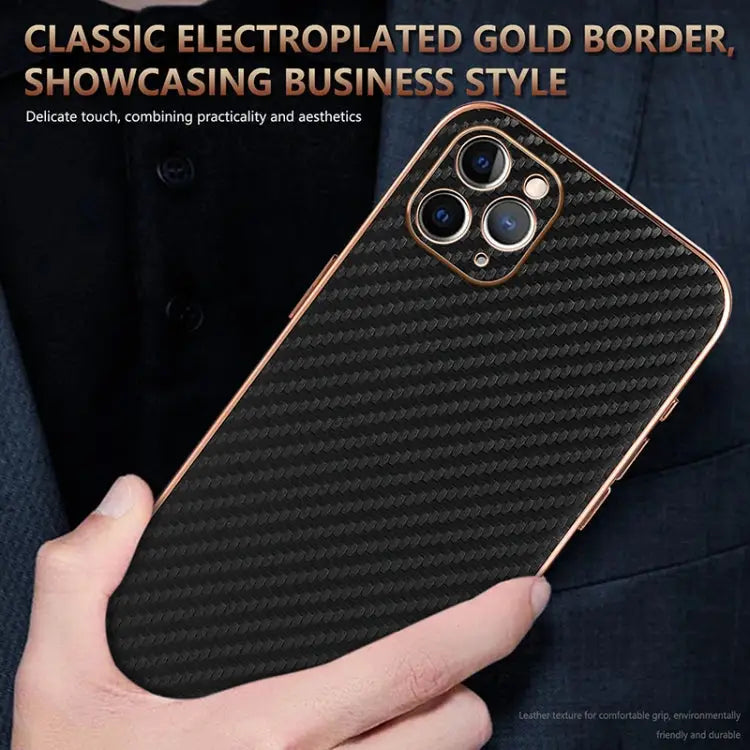 AZNS Electroplated Edge Carbon Fiber Texture Phone Case - Apple Accessories