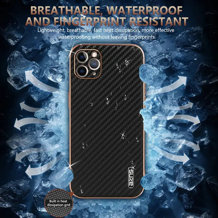 AZNS Electroplated Edge Carbon Fiber Texture Phone Case - Apple Accessories