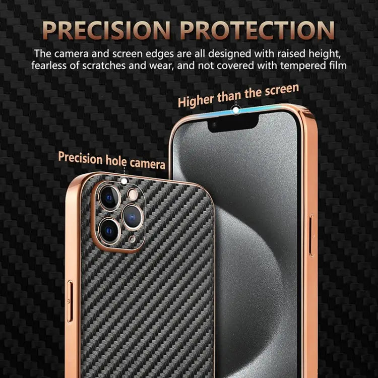 AZNS Electroplated Edge Carbon Fiber Texture Phone Case - Apple Accessories