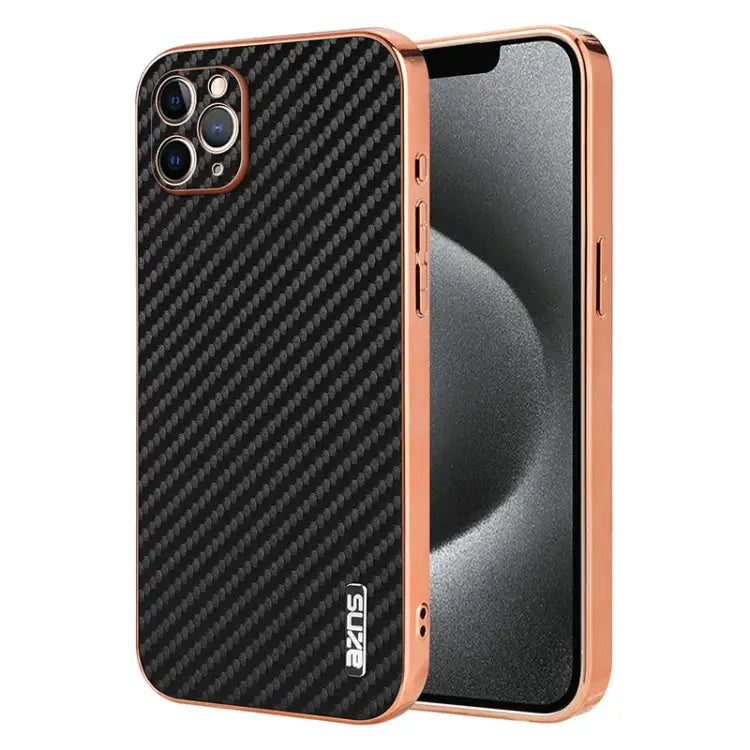 AZNS Electroplated Edge Carbon Fiber Texture Phone Case - For iPhone 11 Pro / Black - Apple Accessories