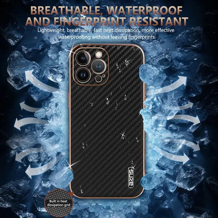 AZNS Electroplated Edge Carbon Fiber Texture Phone Case For iPhone 12 Pro For iPhone 11 For iPhone 11 Pro - Apple