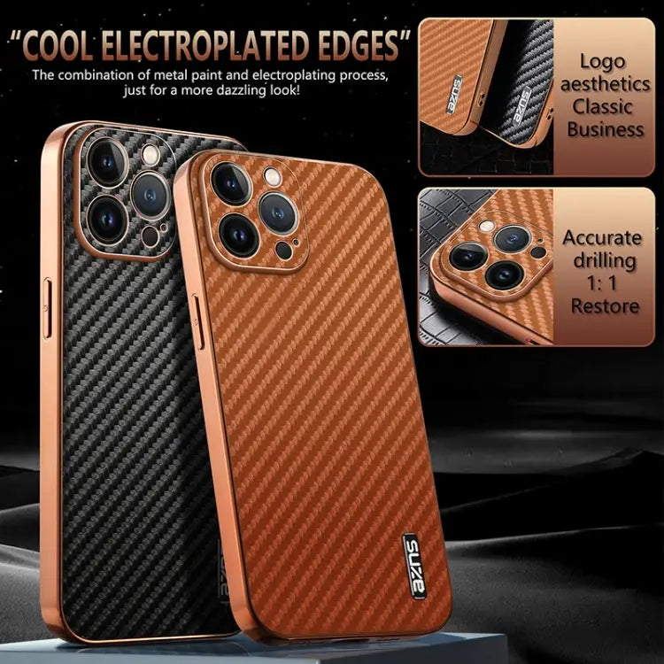 AZNS Electroplated Edge Carbon Fiber Texture Phone Case For iPhone 12 Pro For iPhone 11 For iPhone 11 Pro - Apple