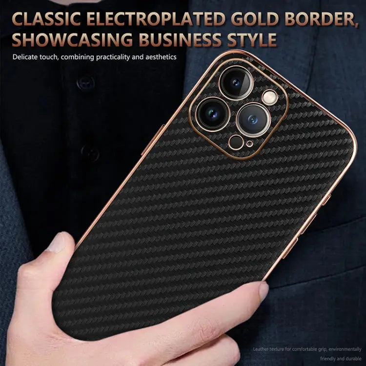 AZNS Electroplated Edge Carbon Fiber Texture Phone Case For iPhone 12 Pro For iPhone 11 For iPhone 11 Pro - Apple