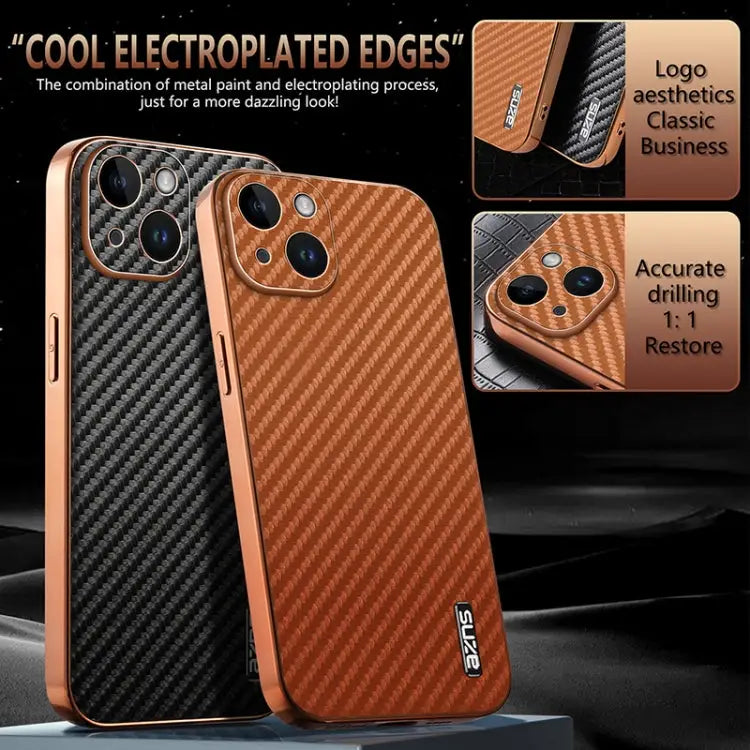 AZNS Electroplated Edge Carbon Fiber Texture Phone Case For iPhone 14 Pro Max For iPhone 13 Pro Max For iPhone 13 Pro
