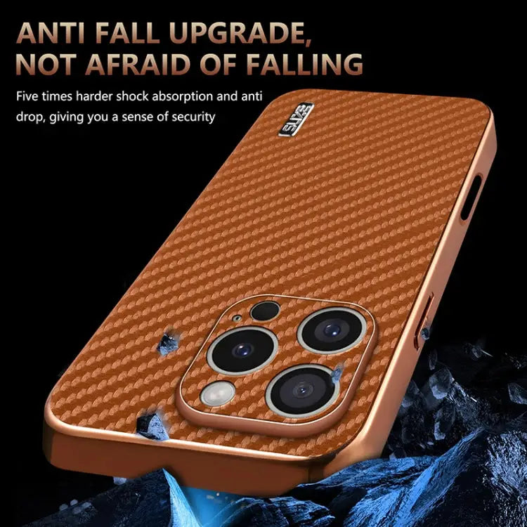 AZNS Electroplated Edge Carbon Fiber Texture Phone Case For iPhone 15 Pro For iPhone 15 Plus For iPhone 15 For iPhone