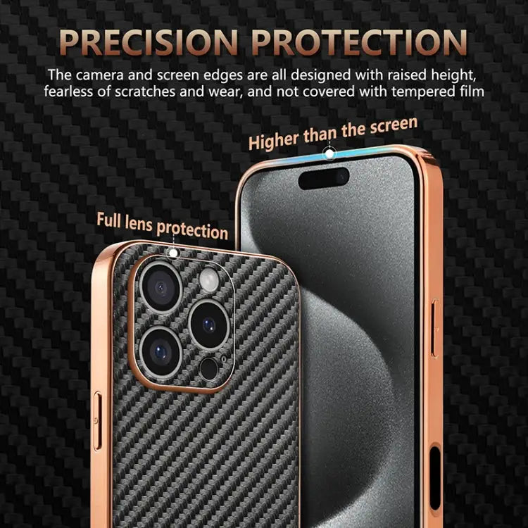 AZNS Electroplated Edge Carbon Fiber Texture Phone Case For iPhone 15 Pro For iPhone 15 Plus For iPhone 15 For iPhone