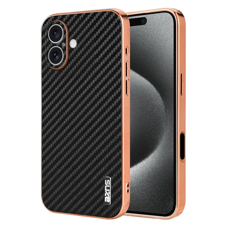 AZNS Electroplated Edge Carbon Fiber Texture Phone Case For iPhone 15 Pro For iPhone 15 Plus For iPhone 15 For iPhone