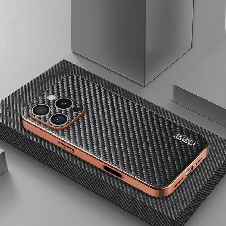 AZNS Electroplated Edge Carbon Fiber Texture Phone Case For iPhone 15 Pro For iPhone 15 Plus For iPhone 15 For iPhone