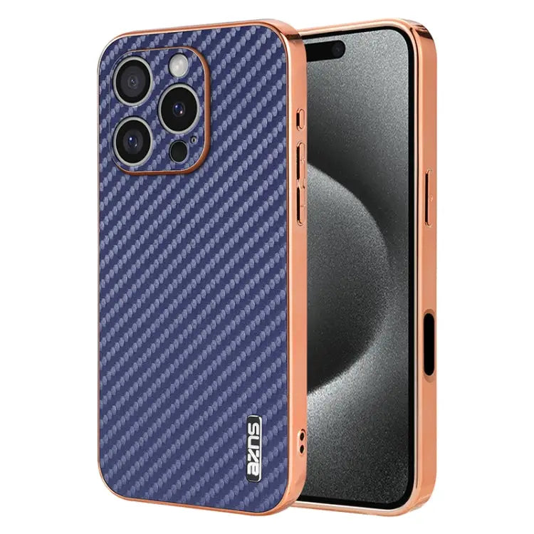 AZNS Electroplated Edge Carbon Fiber Texture Phone Case For iPhone 15 Pro For iPhone 15 Plus For iPhone 15 For iPhone