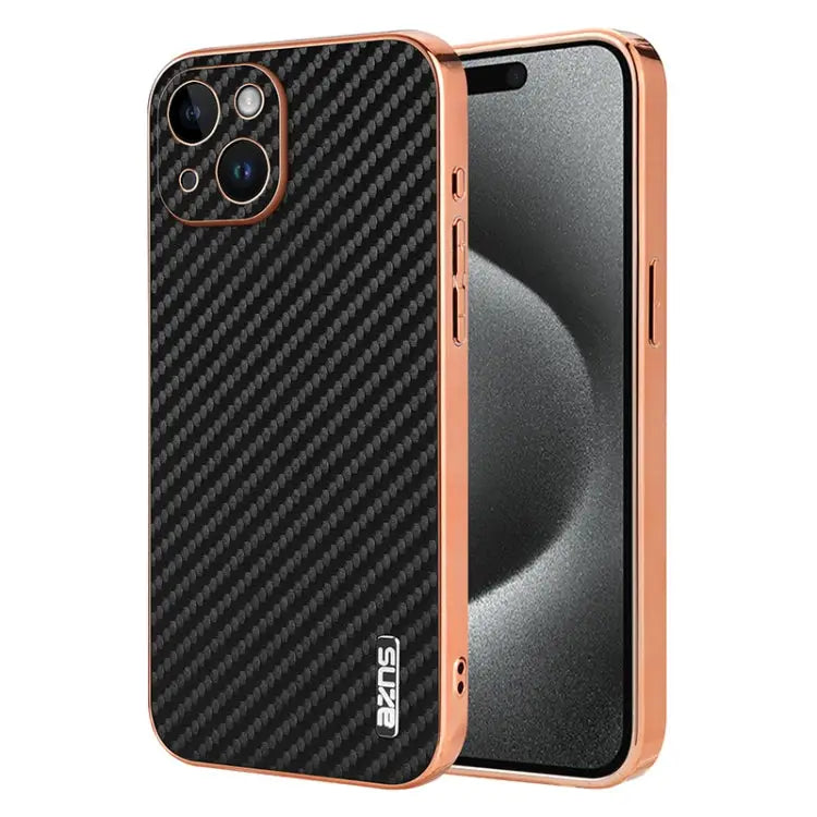 AZNS Electroplated Edge Carbon Fiber Texture Phone Case For iPhone 15 Pro For iPhone 15 Plus For iPhone 15 For iPhone