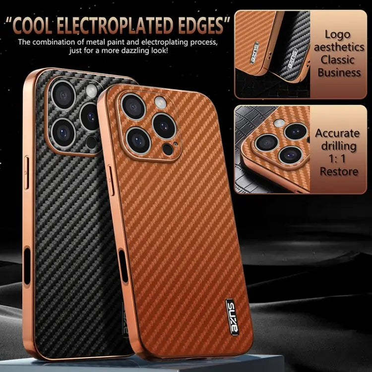 AZNS Electroplated Edge Carbon Fiber Texture Phone Case For iPhone 15 Pro For iPhone 15 Plus For iPhone 15 For iPhone