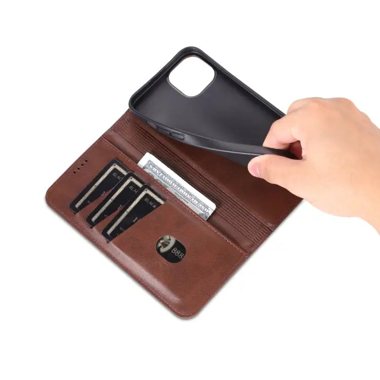AZNS Magnetic Calf Texture Leather Phone Case For iPhone 15 Plus For iPhone 15 - Apple Accessories