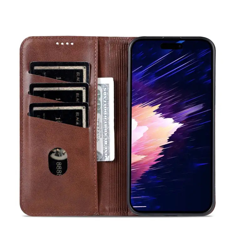 AZNS Magnetic Calf Texture Leather Phone Case For iPhone 15 Plus For iPhone 15 - Apple Accessories