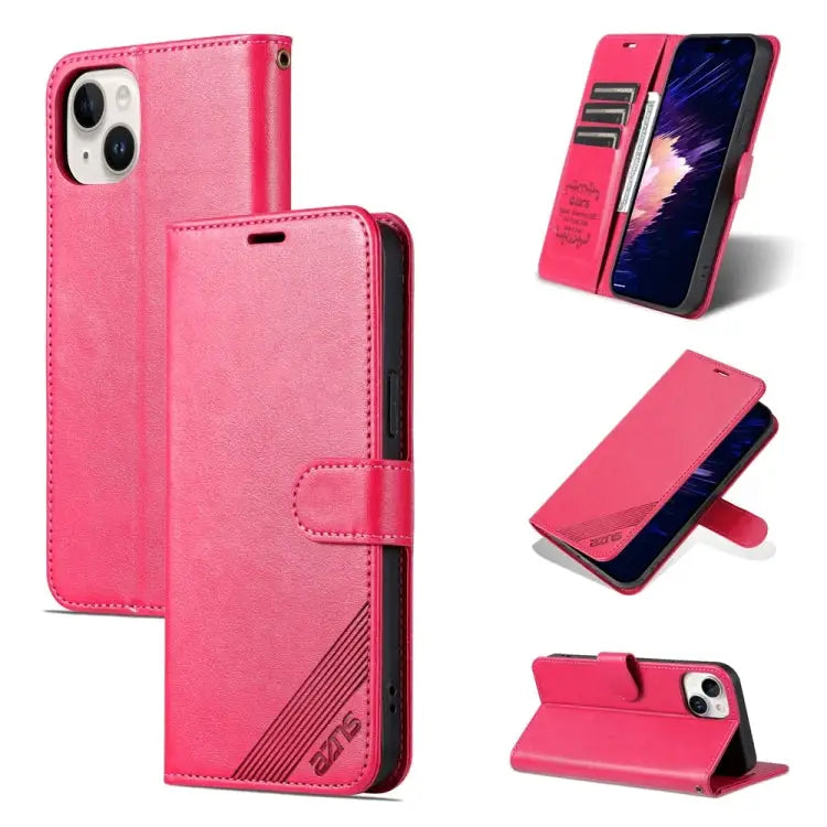 AZNS Sheepskin Texture Flip Leather Phone Case - For iPhone 15 / Red - Apple Accessories