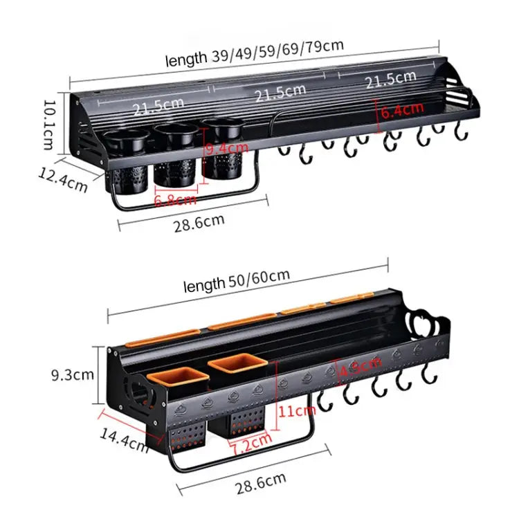 B Version 50cm 2 Cups 10 Hooks Kitchen Multi-function Wall-mounted Condiment Storage Rack B Version 50cm 2 Cups - B