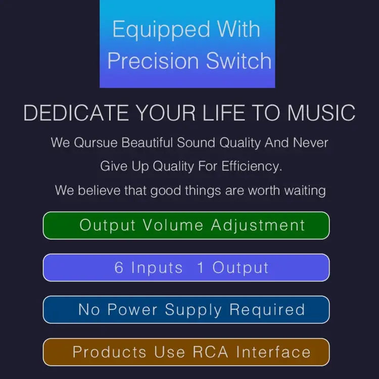 B016 6 Input 1 Output Audio Signal Source Selection Switcher Output Volume Adjustment Control RCA Port