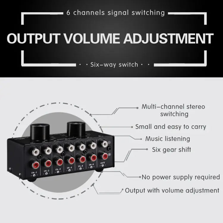 B016 6 Input 1 Output Audio Signal Source Selection Switcher Output Volume Adjustment Control RCA Port
