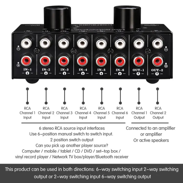 B026 6 Input 2 Output Or 2 Input 6 Output Audio Signal Source Selection Switcher RCA Port