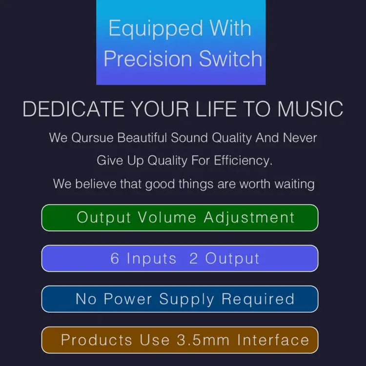 B027 6 input 2 output or 2 input 6 output audio signal source selection switcher 3.5mm interface