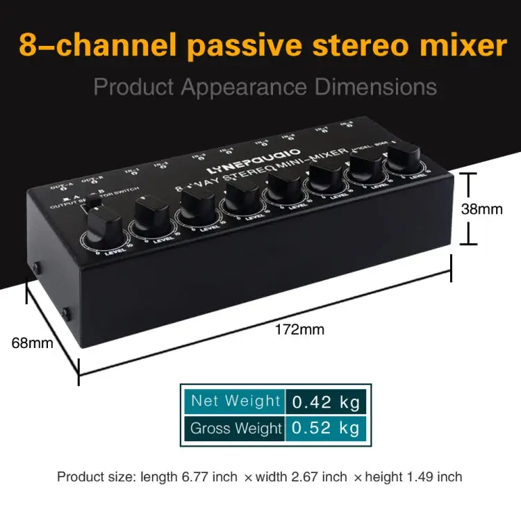 B066 Mini Stereo 8 Channel RCA Non Source Sound Passive Mixer No Power Supply 8 Channel RCA - 8 Channel RCA