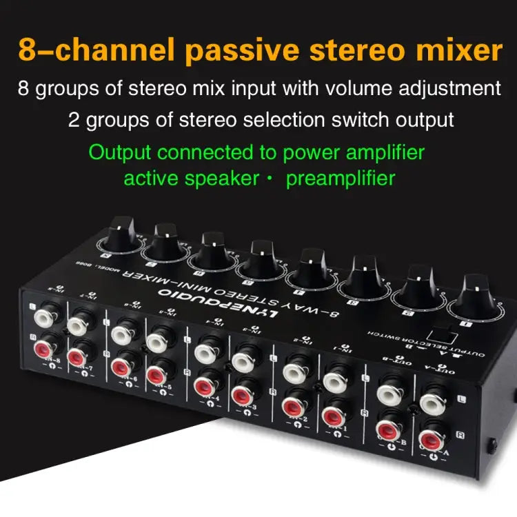 B066 Mini Stereo 8 Channel RCA Non Source Sound Passive Mixer No Power Supply 8 Channel RCA - 8 Channel RCA