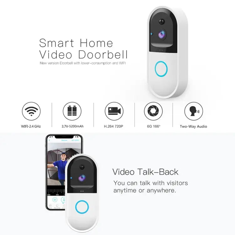 B50 720P Smart WiFi Video Visual Doorbell Support Phone Remote Monitoring & Night Vision & SD Card