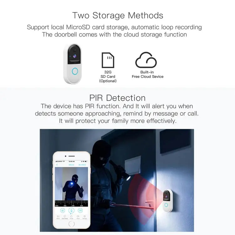 B50 720P Smart WiFi Video Visual Doorbell Support Phone Remote Monitoring & Night Vision & SD Card