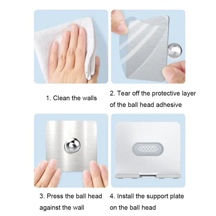 B87 Punch-free Tablet PC Aluminum Alloy Bracket Bathroom Kitchen Adhesive Wall Phone Holder B87 (Silver Gray) - B87