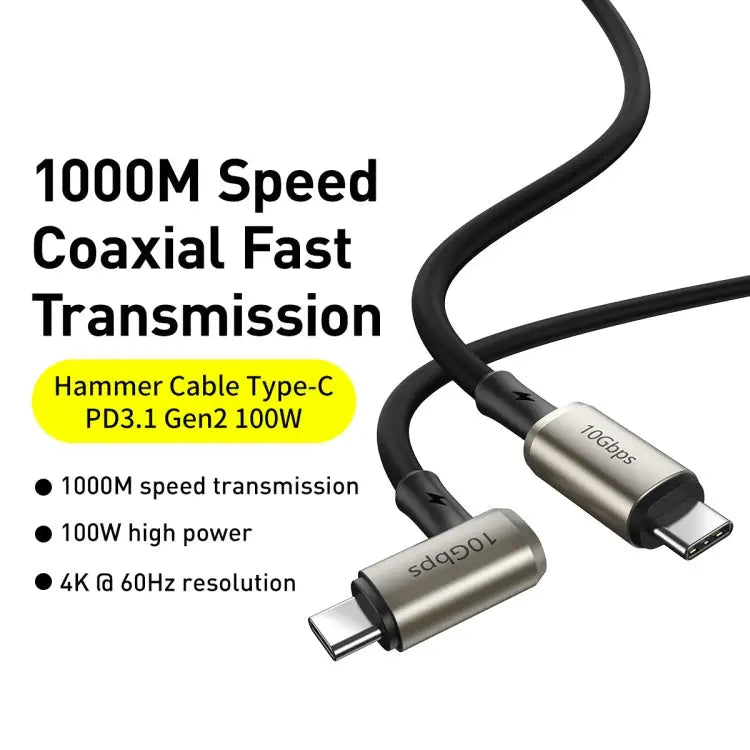 Baseus CATPN-01 100W 5A PD3.1 Gen2 USB-C / Type-C to USB-C / Type-C HD Same Screen Coaxial Hammer Cable Cable Length: